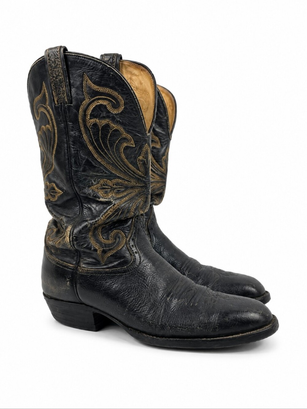 Vintage Hondo Boots Black Leather Cowboy Men's Boots Size 11